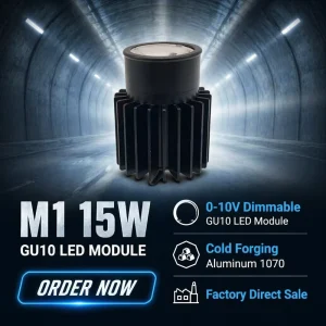 0 10V Dimmable GU10 LED Module 15W Downlight Cold Forging Aluminum 1070 Bridgelux COB C10 IP20
