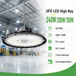 0-10V Dimmable UFO Light LED Highbay 150W 200W 240W IP65 Waterproof Motion Sensor LED UFO High Bay Light for Workshop Warehouse