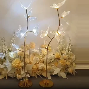 1.5m Gold Acrylic LED Butterfly Floor Lamp Luminous Butterfly Wedding Light Props for Stage Aisle Walkway Background Decoration