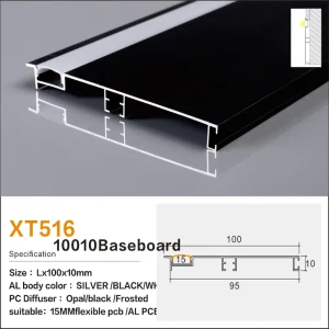 100*10mm Aluminum Alloy Baseboard Light Profile Frosted Cover Strip Light Channel Corner Mount Wall Panel Mouldings