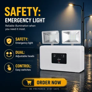 100-240V Foldable Dual Head Emergency Light Adjustable Beam ABS Housing Long Standby for Global Commercial Buildings