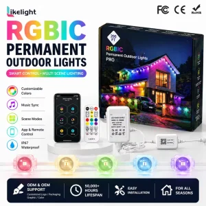 100 FT WS2811 RGB SMD5054 DC24V 36V Smart Permanent Outdoor Holiday LED Lights for House Exterior Eave Soffit Accent Lighting