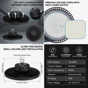 100W 150W 200W LED UFO High Bay Light Industrial Lighting Fixture for Factory Location