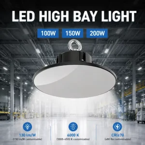100W 150W 200W Workshop LED UFO High Bay Light Indoor Outdoor Commercial Lighting