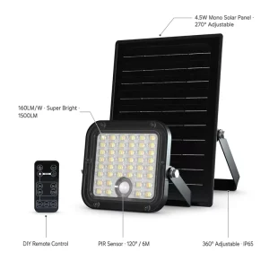 100W Equivalent Solar Flood Light Outdoor LED Security Lamp with A+ Mono Solar Panel 22.5% High Conversion IP65
