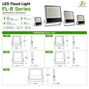 100W LED Flood Light IP65 Outdoor Commercial Security Lighting ETL DLC CCT Wattage Selectable for Warehouse Stadium Building