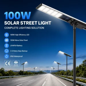 100W LED Solar Powered Street Light IP66 Waterproof for Highway Road Parking Lot