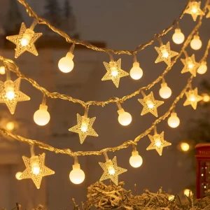 10M 80LED Star White Ball 3AA Battery Powered String Light Multi Color 2 Modes Chasing Atmosphere Lamp Party Event Decoration