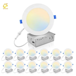 12 Pack 6 Inch Ultra-Thin Panel Light 5CCT LED Modern Recessed Ceiling Canless Dimmable 12W White Anti-Glare Easy Installation