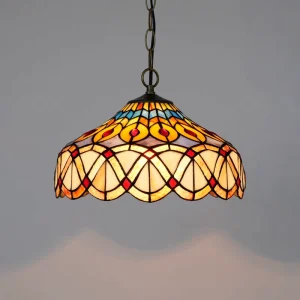 12″ Tiffany Ceiling Pendant Lamp for Living Room Bedroom Hotel Vintage Feathers Stained Glass Victorian Style Chandeliers