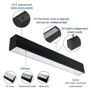 120CM 90LM W Aluminum Linear Light Kit with Anti Glare Grille IP44 Rated 5 Year Warranty for School Classroom Lighting