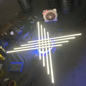 120W Geometric Linear LED Metal Ceiling Light 3 Color Changeable RGB Backlit Flush Mount Modern Minimalist Smart Home Living