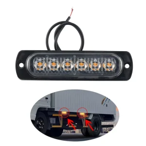 12V 24V LED Strobe Warning Light Bar Blue Aluminum 6LED Grille Flashing Beacon Lamp Amber Side Lights for Trucks and Cars