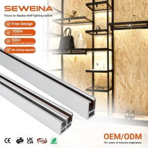 Low Voltage 12V 24V Wire free Conductive LED Magnetic Track Rail Cabinet Light System for Retail Display Showcase