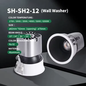 12W Rotatable Modular Wall Washer Spotlight Ra92 Deep Anti Glare Embedded Aluminum LED Spotlight
