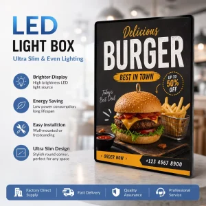 12mm Slim Pull Slide LED Light Box Even Bright Wall Hanging Cafe Fast Food Illuminated Menu Signage