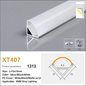 13*13mm 45 Degree Corner LED Aluminum Channel Profile with Black Diffuser V Shape Extrusion for Cabinet & Stair Lighting