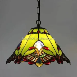 13 Inch Small E26 Pendant Light Stained Glass White Ceiling Hanging Chandelier for Bedroom Dining Room Cafes