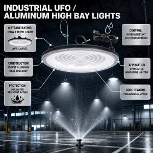 135lm/W UFO LED High Bay Light Fixture 80W 120W 150W 160W 200W 240W for Warehouse Factory Garage Workshop