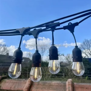 14.6m 48Ft Commercial Grade Garland LED Lights Outdoor 15 Hanging Sockets Black Weatherproof String Lights