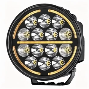 14000LM 51W LED Projector Light for Airport Fire Truck IP69K Amber Halo Waterproof Driving Spotlight
