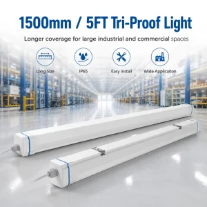 1500mm 5FT Industrial LED Tri Proof Light for Broad Warehouse Coverage Factory Floors and Logistics Aisles