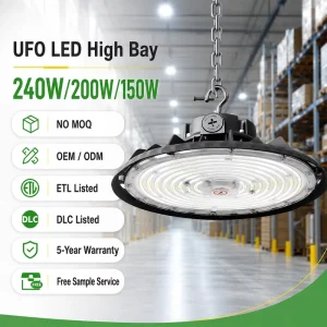 150W 200W 240W 0-10V Dimmable LED UFO High Bay Light Industrial Warehouse Lighting IP65 Rating