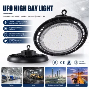 150W UFO High Bay Light IP65 Waterproof Aluminum Industrial Pendant Lamp Motion Sensor for Factory Warehouse Stadium