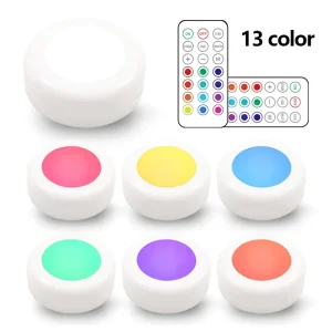 16 Colors Changing Cabinet Light 3xAAA Battery Powered Closet Lights for Kitchen RGB Wireless LED Puck Night Lamp