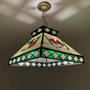 16” Hand Crafted Small Square Poker Table LED Lighting Pendant Lamp Adjustable Height Glass Chandelier Pendant Lights
