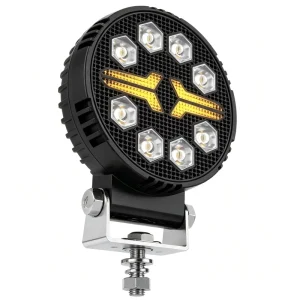 1600LM 9-36V Round LED Work Light for Concrete Mixer Drilling Rig IP69K Amber White Arrow DRL Driving Spotlight