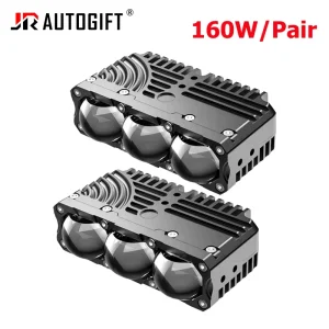 160W Pair High Power Grille Light with Demon Eye 3Leds Spotlight 6000K High Low Beam 12V 24V for Car Motorcycle Headlight Bulb