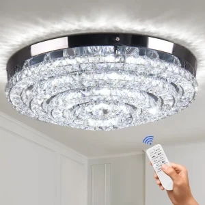 17.7″ Large LED Chandeliers for Entryway Bedroom Living Room Kitchen Crystal Chandelier Modern Flush Mount Ceiling Light Fixture