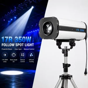 17R 350W Follow Spot Light 23° Beam 40-70M Throw 4-Color Wheel CCT DMX512 Button Control IP20 CE for Wedding T-Stage Concert