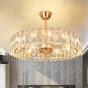 18/23.6 Inch Crystal Body LED Ceiling Fans Remote Control Chandelier Lamp for Home Dining Bedroom Invisible Dull Spectra