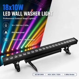 18x10W 180W RGBW LED Wall Washer Light Dual Layer Cooling IP65 DMX512 72CH Outdoor for Stage Architectural Facade Lighting
