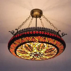19 Inch UFO Design Tiffany LED Pendant Lamp Southeast Style for Living Room Bedroom