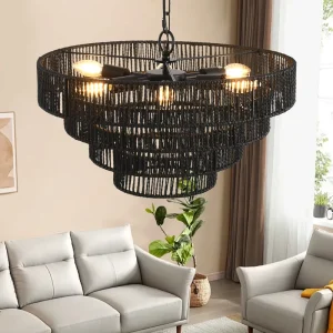 20″ 6 Lights Black Farmhouse Chandelier Light Fixtures for Dining Room Bedroom Hallway Kitchen