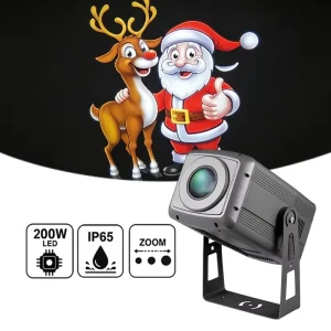 200W Aluminum LED Outdoor Zoom Christmas Gobo Projector IP65 DMX with Glass Gobos