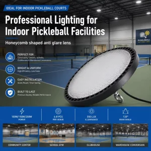 200W High Bay LED Pickleball Court Direct-Indirect Glare-Free 5000K for Indoor Sports