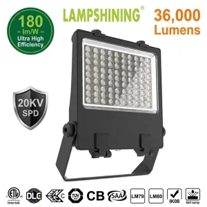 200W LED Flood Light 180lm/W 36000lm DLC ETL IP66 High Mast Stadium Lamp for US Parking Lot Middle East High Temp 5Y Warranty