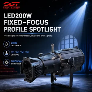 200W LED Leko Profile Stage Light 3200K 5600K Custom RGBW Bi Color DMX Wireless Optional Shaping Spot Fixture for Wedding Party