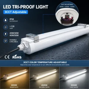 20W 30W 40W 50W Led Tri-proof Light 0-10V or Dali Dimmable Motion Sensor Emergency Function Led Batten Light for Garage