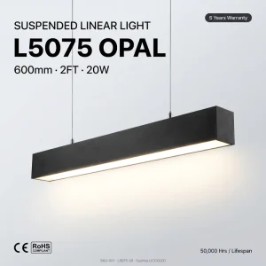 20W Linkable LED Linear Pendant Light 600mm Opal Diffuser 6063 Aluminum Anti yellow Opal PC 120lm W 6500K Lighting