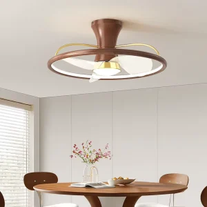 21 Inch Modern LED Lamp Ceiling Fan Light 6 Speed Remote Control 3 Blades DC Walnut Wood Smart 60×60 for Bedroom App Control
