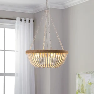 22″ Bohemian Wood Beaded Pendant Chandelier Elegant Light Fixture Stylish Ceiling Light (Bulb Not Included)