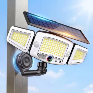 231LED Magnetic Solar Motion Sensor Lights Outdoor 2500LM 3 Head Solar Security Light with Digital Battery Display