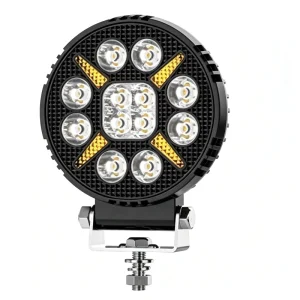 2400LM 12-LED Circular Spotlight for Forklift Telehandler IP69K Dual-Color Amber White Auxiliary Fog Lamp Unit