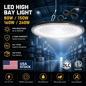 240W 5year Warranty Highbay Industrial DLC ETL UFO Led High Bay Light 160W 200W 240W UFO High Bay Led Light