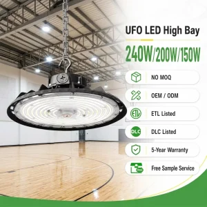 240W UFO LED High Bay Light 3Power 3CCT Adjustable Super Bright IP65 Waterproof Warehouse Industrial Lighting